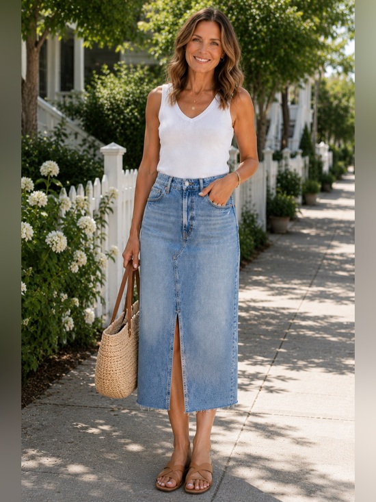 GAP Dresses & Skirts - GAP Light Blue Wash Denim Pencil Skirt, Raw Hem Front Slit Western Boho Tall 6T